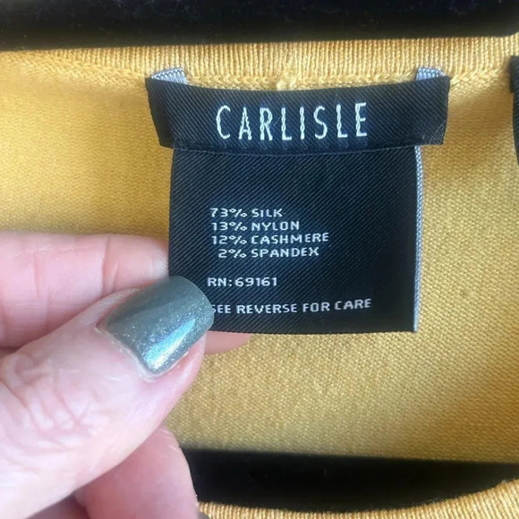 Carlisle Goldenrod Cashmere Silk Blend Short Sleeve Sweater Size Large - Picture 3 of 4